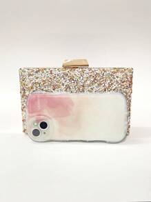 迷你闪亮白色迷彩手拿包晚宴迷人，盒状手拿包水钻细节链条肩带完美新娘婚礼、派对和舞会优雅女士迷你简约色块晚宴包Tready 新娘包，完美派对、婚礼、舞会、晚宴/宴会，搭配婚纱、礼服、舞会礼服、生日礼服、派对礼服 - 米色 - 查看 7