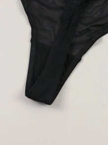 Women Sexy Comfortable Thin Heart Print Semi-Sheer Thong With Slogan Print, Suitable For Daily Dating