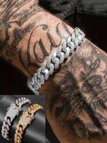 CVNANA 1pc Punk Retro Miami Sign Fully Iced Out Bracelet For Men & Women, Hip Hop Exaggerated Jewelry Accessory, Couple Bracelet Birthday Gift