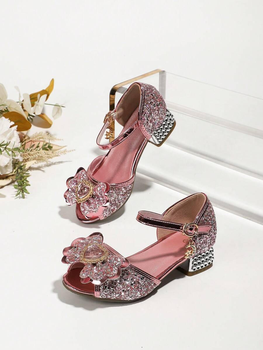 Sandalias de tacón alto de moda para niña zapatos de princesa para bailar - Rosa - Ver 1