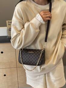 Women's Pu Leather Chain Shoulder Bag With Underarm Design - Coffee Brown - View 1