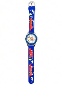 Cute Black Fire Truck & Firefighter 3D Cartoon Quartz Watch For Boys, Children Gift
