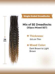 30 Pcs SE Dreadlock Extensions Mixed Sets 3 In 1 Straight Curly Boho Dreads Single Ended Fake Thin Dreadlock Extensions For Women