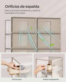 SONGMICS Cajas para zapatos, 18 unidades, plegables, para tallas de hasta 44, transparente y beige Avena, Vuelta al Cole - Beis - Ver 7