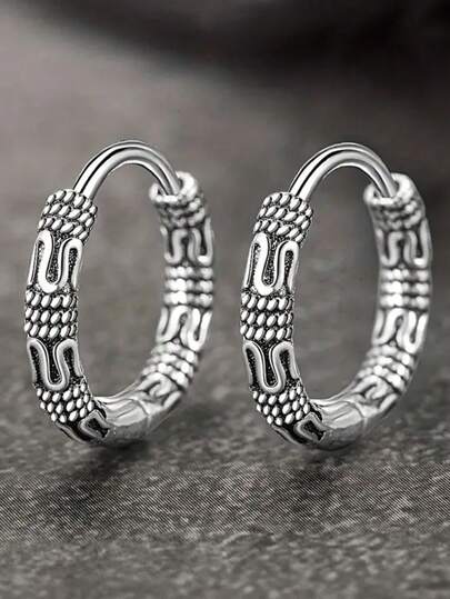 1pair Vintage Copper Simple & All-Match Floral Pattern Small Ear Studs, Dating Gift