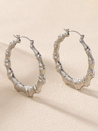 1pair Fashionable Hollow Out Bamboo Joint Earrings