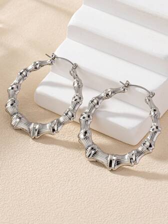 1pair Fashionable Hollow Out Bamboo Joint Earrings