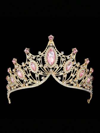 1 件公主皇冠头饰，豪华合金水钻婚礼新娘派对皇冠，新娘头饰