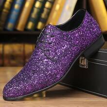 Zapatos De Vestir Para Hombre Sin Cordones, Zapatos De Vestir De Lentejuelas Modernos Luminosos Para El Club Nocturno - Morado - Ver 4