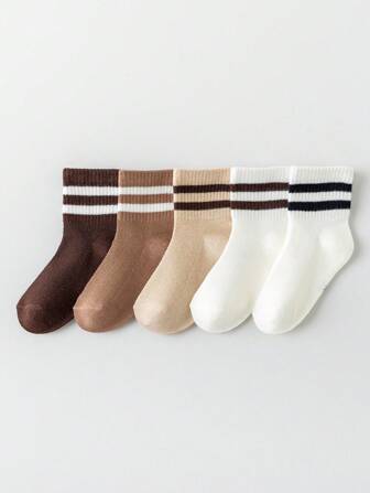 5pairs/Set Thin Mesh Style Short/Mid-Calf Socks For Toddler Boys/Girls, White/Beige/Coffee/Brown Available