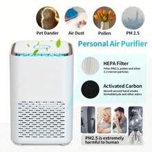 1入組便攜式HEPA空氣淨化器，個人桌面迷你空氣淨化器，空氣淨化器清新劑清潔劑為寵物精心打造 - 家庭、臥室、辦公室和辦公桌的完美選擇 - 白色 - 查看 6