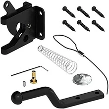1set Black Carbon Steel Self-Locking Gate Latch With Stainless Steel Spring Cable & Lock Post Installation Strip, Automatic Gravity Lock And Hinges For Fence - Black - View 1