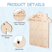 1PC Wooden Baby Commemorative Frame, Newborn Calendar Card Photo Display Board, Milestone Photo Frame For The First Year Of Newborns Baby Shower Family Decorations Gifts Baby Shower Easter Gifts Things For Girls/Boys