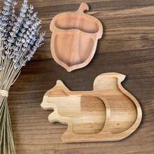 1入組松鼠造型木製點心盤，動物系列點心盤，家用松鼠造型，松子水果盤木質盤，桌上裝飾，廚房工具 - 原木色 - 查看 3