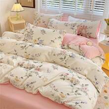 4件套小清新花卉印花被套床上用品套裝（1被套，1床單和2枕套，不含內芯），床上用品套裝，適用於四季