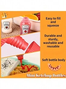 P1/ 4/8pcs Botol Saus Mini Portabel, Dispenser Saus Salad dan Saus Tomat, Botol Plastik Peras, Wadah Bumbu, Pola & Warna Acak - MultiWarna - View 7