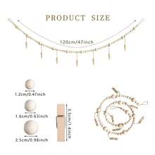 1set Wooden Beaded Photo Display Hanging With Tassel String, Clothespins, Home Decoration - Beige - View 2