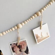 1set Wooden Beaded Photo Display Hanging With Tassel String, Clothespins, Home Decoration - Beige - View 11