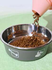 1pc Stainless Steel Double Layer Paw Print Pattern Cat/Dog Lover Gift And Dog/Cat Mom Love Pet Bowl, Large Capacity Anti-Skid Anti-Spill For Small/Medium Dog Lover And Dog Mom Love Cat Lover And Cat Mom Love (2 Styles Of Non-Slip Mat Randomly Included) - Multicolor - View 9