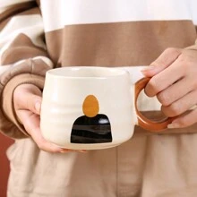 1pc 330ml Ceramic Mug With Modern Abstract Painting Suitable For Home, Couple, Milk, Coffee, Water Back To School