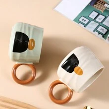 1pc 330ml Ceramic Mug With Modern Abstract Painting Suitable For Home, Couple, Milk, Coffee, Water Back To School