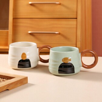 1 pieza Taza de cerámica de 330ml con pintura abstracta moderna, adecuada para el hogar, pareja, leche, café, agua, de vuelta a la escuela