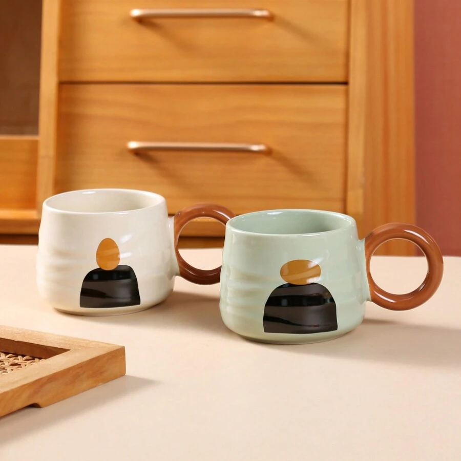 1pc 330ml Ceramic Mug With Modern Abstract Painting Suitable For Home, Couple, Milk, Coffee, Water Back To School