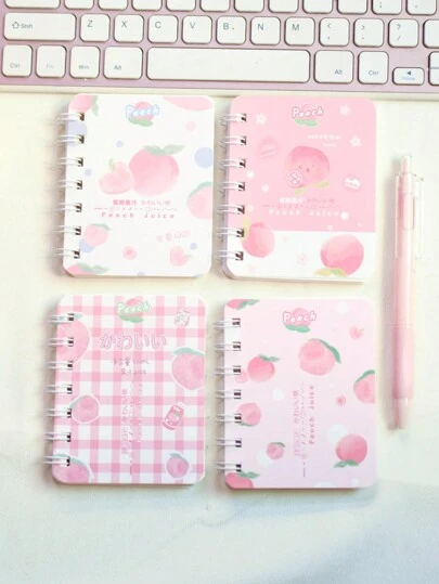 1入組80張a7螺旋筆記本,橫線紙張,可愛的筆記本（4款隨機設計,1pc）