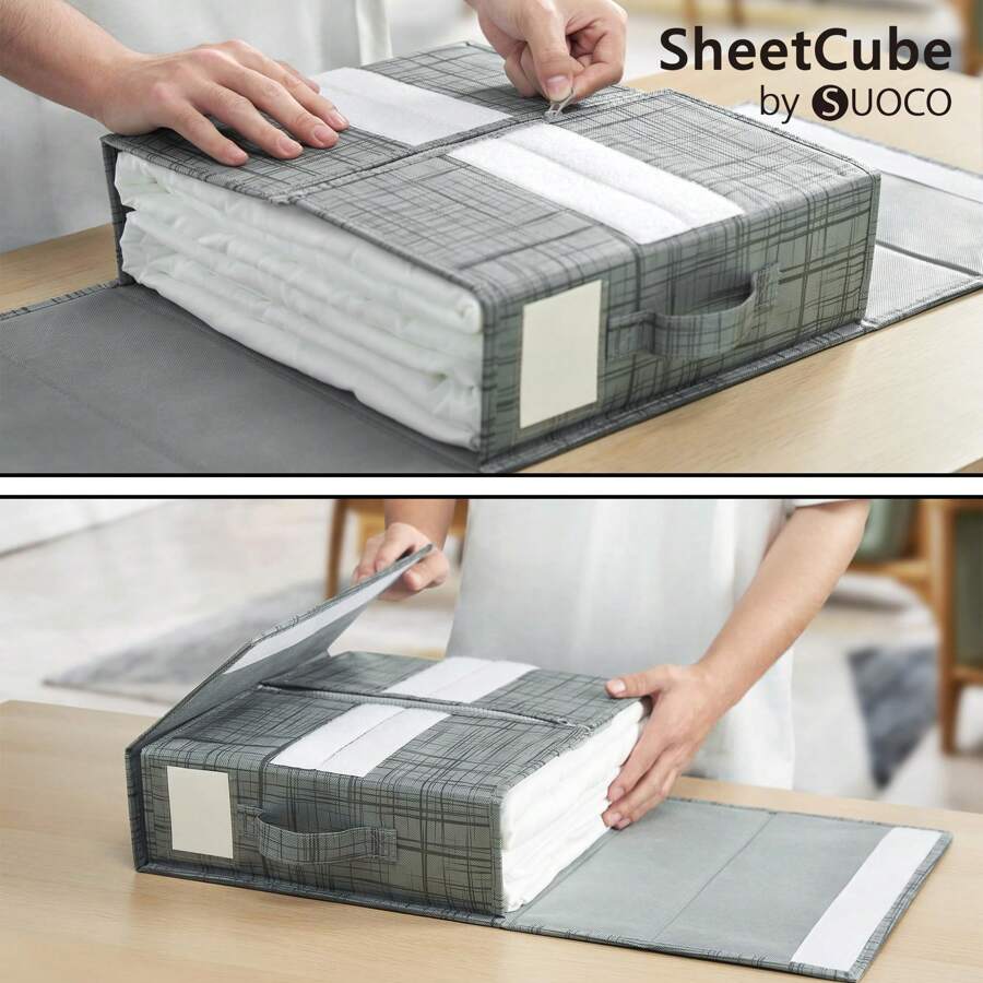 4 Packs Bed Sheet Organizers And Storage, Foldable Bedding Storage Box