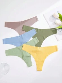 5pcs/Pack Multicolor Nylon Bonded Comfortable Sexy Women's One-Piece Thong - Multicolor - View 2