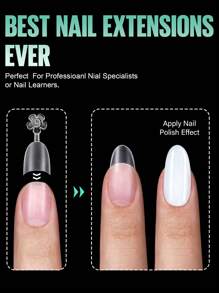 Baoke指甲貼240個,橢圓形升級啞光柔軟凝膠半覆蓋指甲貼無需修甲,預形狀透明亞克力假凝膠指甲貼, Diy自裝式指甲貼15種尺寸 - 無色 - 查看 2