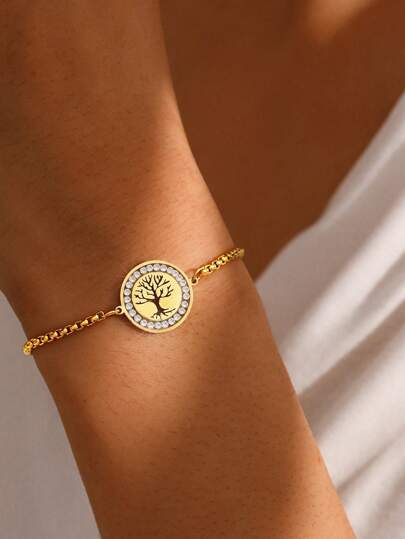 高品质不锈钢手链，饰有精美的生命树、招财树、蝴蝶吊坠，时尚女式手链，永不褪色