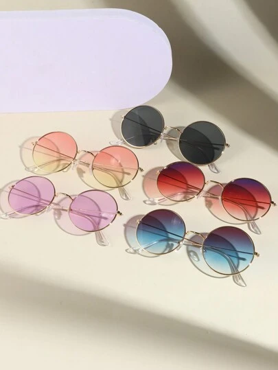 1pair Men's & Women's Colorful Candy Colored Round Fashion Glasses With Metal Frame For Beach, Vacations, Stylish Y2k Girls Shades Beach Accessories Halloween Beach Accessories For Women Glasses Shades Basics Fall Winter Women Outfits Clothes Business Casual Gifts For Summer Beach Vacation,Outdoor,Travel