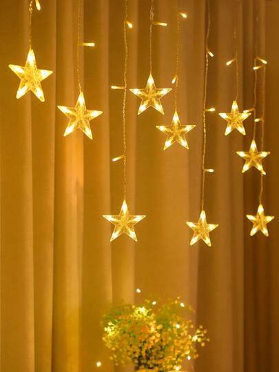 1 bộ đèn dây rèm hình ngôi sao dài 2,4m/7,87ft gồm 72 đèn LED, chạy bằng pin, thích hợp trang trí phòng trong nhà, phòng ngủ, tường nhà, tiệc cưới, lễ hội, trang trí cắm trại ngoài trời.