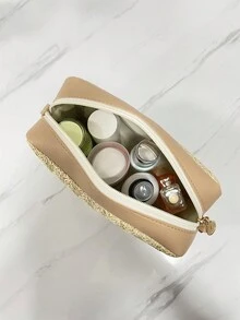 草編包,女性的夏日潮流,海灘度假,編織包,多用途,寬帶,斜挎小方包 - 杏色 - 查看 4