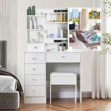 Vanity Makeup Dressing Table With Lighted Mirror 6 Drawers & Crystal Knob Pull - 白色 - 查看 4