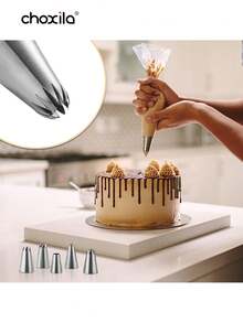 choxila 5pcs Large Piping Tips Set, Stainless Steel Frosting Piping Kit, Pastry Cake Decorating Tips Baking Tools For Cake Cupcake Decorating Kit - Silver - View 5