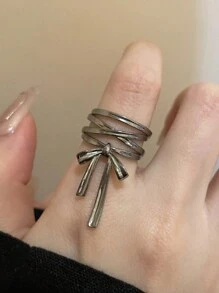 1 件时尚蝴蝶结丝带装饰开口戒指，适合女士日常佩戴情人节 - 幾何 - 查看 9