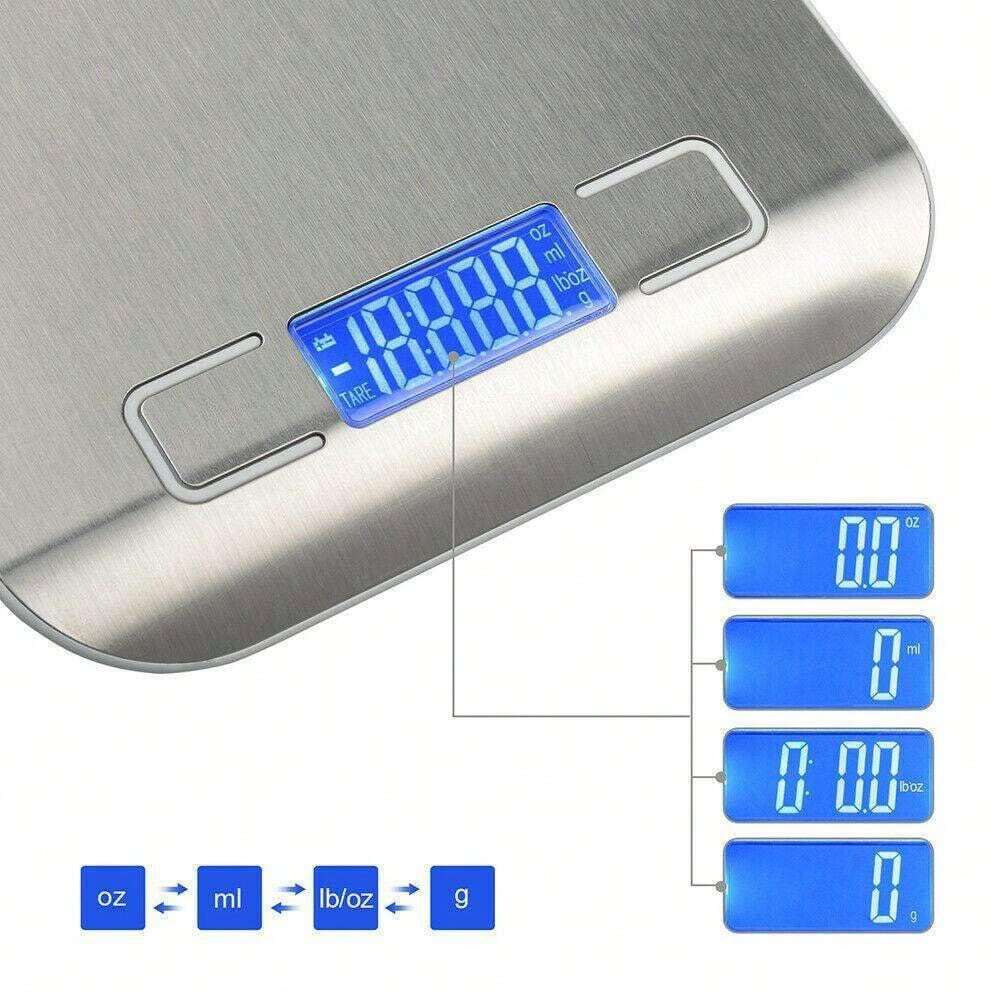 Stainless Steel Brushed Panels Kitchen Scales LED Digital Display One