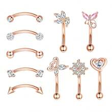 10pcs Fashion Hypoallergenicity 316L Stainless Steel Rook Piercing Jewelry For Women Men, Butterfly Heart Type Curved Barbells Belly Lip Eyebrow Rings Set Daith Cartilage Tragus Helix Piercing Jewelry Suitable For Daily Parties And Holiday Wear Valentines,Mom,Mother,Mother's Day,Gift