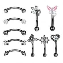 10pcs Fashion Hypoallergenicity 316L Stainless Steel Rook Piercing Jewelry For Women Men, Butterfly Heart Type Curved Barbells Belly Lip Eyebrow Rings Set Daith Cartilage Tragus Helix Piercing Jewelry Suitable For Daily Parties And Holiday Wear Valentines,Mom,Mother,Mother's Day,Gift