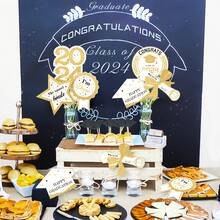 12 Piezas Decoraciones De Graduación Para La Clase De 2024: Palos Centrales De Mesa De Graduación Dorados Y Blancos Con Luces De Cadena Led Para La Fiesta De Graduación De La Universidad / Escuela Secundaria De 2024 - Blanco - Ver 4