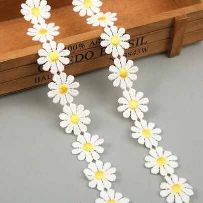 1条随机颜色雏菊花布边，DIY缝纫装饰，娃娃服装配件，服装装饰花卉缝纫边，2.5*91厘米