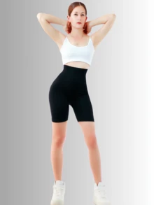 2 Piezas Set/ Shorts biker de cintura ancha unicolor Stretch - Lila Púrpura - Ver 10