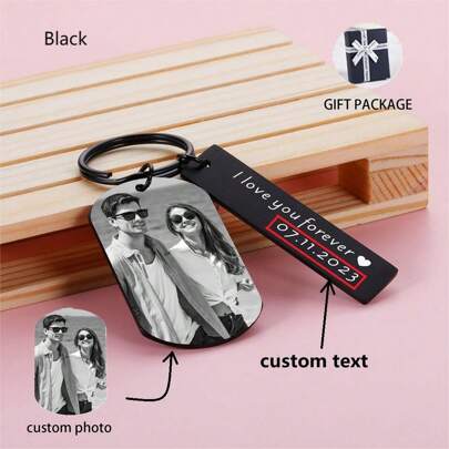 Chaveiro Personalizado com Foto Gravada, Data, Presente de Aniversário para Namorado, Presente Criativo para Namorada, Dia dos Namorados, Aniversário, Dia dos Namorados, Preto, Elegante, Colorido, Vintage, Simples, Unissex, Casual, Fofos, Personalizado, Único, Presentes Ideais para Ele, Presentes Ideais para Ela, Ela, Namorado, Namorada, Pai, Mãe, Família, Amigos, Para Aniversários, Para Formatura, Para Festa do Baile, Para Temporada de Baile, Outono Chique, Joias e Relógios, Acessórios de Joias de Moda Personalizados