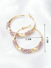 1pair Fashionable Simple All-Match Gold-Tone Purple Rhinestone Large Hoop Earrings - Earrings - View 5