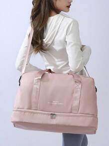 Bolsa de viagem clássica de moda, bolsa de nylon versátil, simples, de cor sólida, para academia, bolsa feminina de fim de semana, com separação seca e molhada, compartimento independente para sapatos, alça de ombro ajustável, bolsa tipo carteiro, adequada para viagens curtas de , viagens, ioga, esportes, fitness.