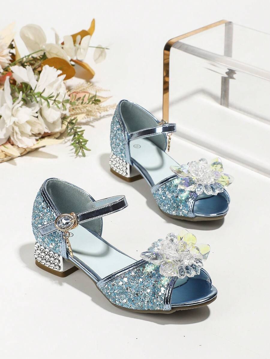 女童時尚夏季涼鞋,小公主花晶跳舞鞋 - 藍色 - 查看 1