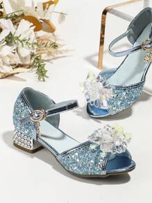 女童時尚夏季涼鞋,小公主花晶跳舞鞋 - 藍色 - 查看 3