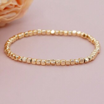 1pc Braccialetti Quadrati In Pietra Ematite, Impilabili Con Perline Dorate Elastiche Tessuti A Mano, Gioielli Di Moda Unisex Hawaii